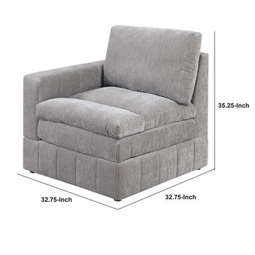 Benjara Luna 33 Inch Modular 1 Arm Corner Chair, Triple Plush Cushioned Seat, Gray