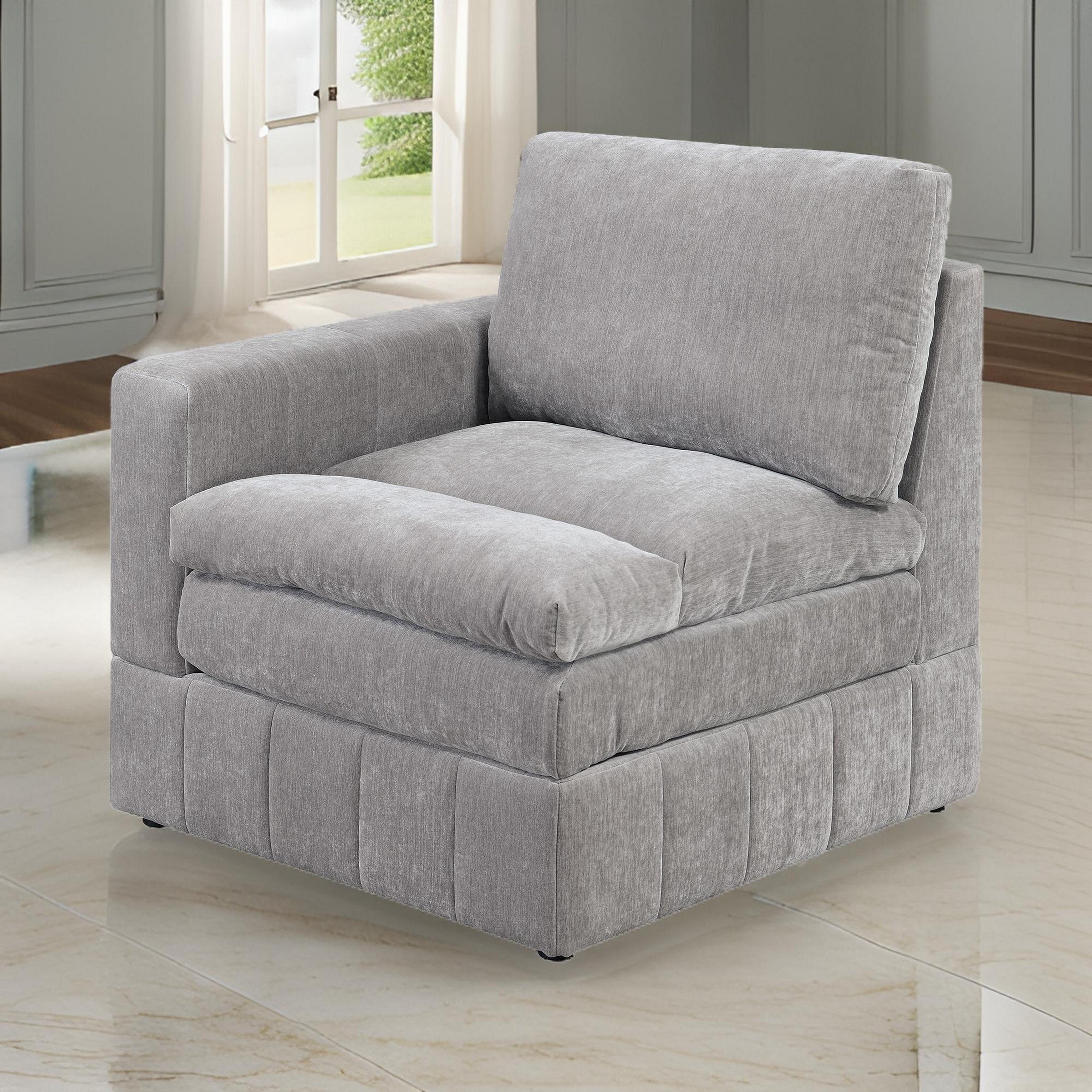 Benjara Luna 33 Inch Modular 1 Arm Corner Chair, Triple Plush Cushioned Seat, Gray