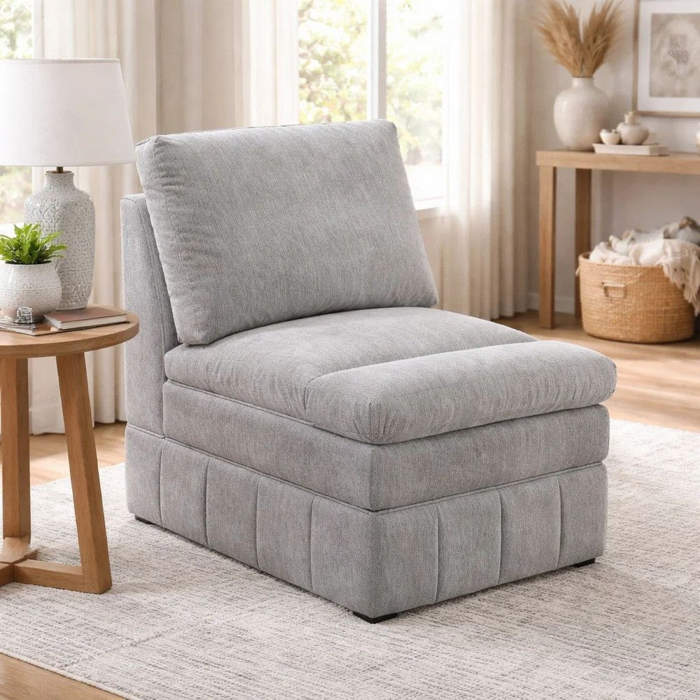 Benjara Luna 35 Inch Modular Armless Chair, Three Layer Plush Cushioned Seat, Gray