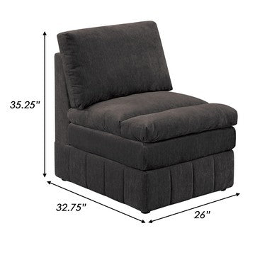 Benjara Luna 35 Inch Modular Armless Chair, 3 Layer Plush Cushion Seat, Dark Gray
