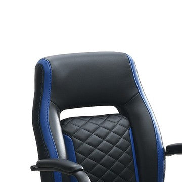Benjara Ida 26 Inch Ergonomic Office Chair, Faux Leather Swivel Seat, Black, Blue