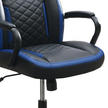 Benjara Ida 26 Inch Ergonomic Office Chair, Faux Leather Swivel Seat, Black, Blue