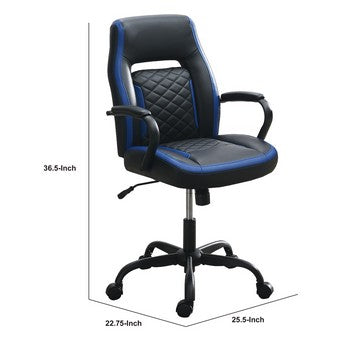 Benjara Ida 26 Inch Ergonomic Office Chair, Faux Leather Swivel Seat, Black, Blue