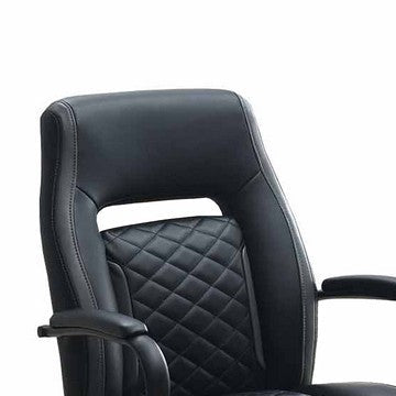 Benjara Ida 26 Inch Ergonomic Office Chair, Faux Leather Swivel Seat, Black, Gray
