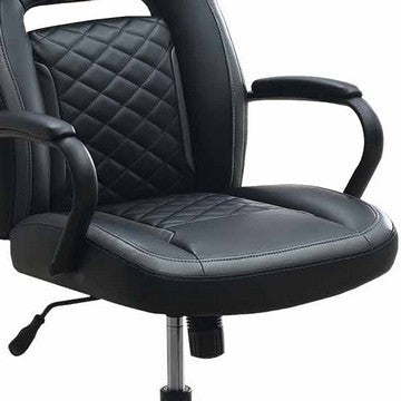 Benjara Ida 26 Inch Ergonomic Office Chair, Faux Leather Swivel Seat, Black, Gray