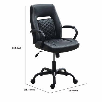 Benjara Ida 26 Inch Ergonomic Office Chair, Faux Leather Swivel Seat, Black, Gray