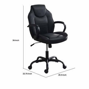 Benjara Rue 27 Inch Ergonomic Office Chair, Vegan Faux Leather Swivel Seat, Black