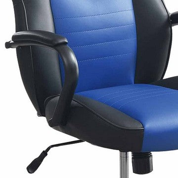 Benjara Rue 27 Inch Ergonomic Office Chair, Faux Leather Swivel Seat, Black, Blue