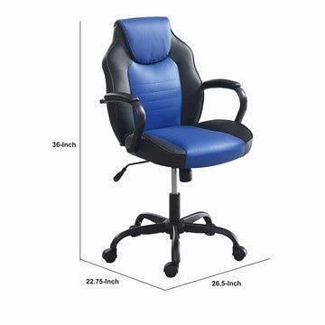Benjara Rue 27 Inch Ergonomic Office Chair, Faux Leather Swivel Seat, Black, Blue