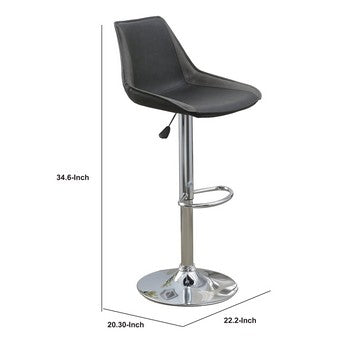 Benjara Carl 25-29 Inch Vegan Faux Leather Bar Stool, Adjustable Height, Set of 2, Gray Seat