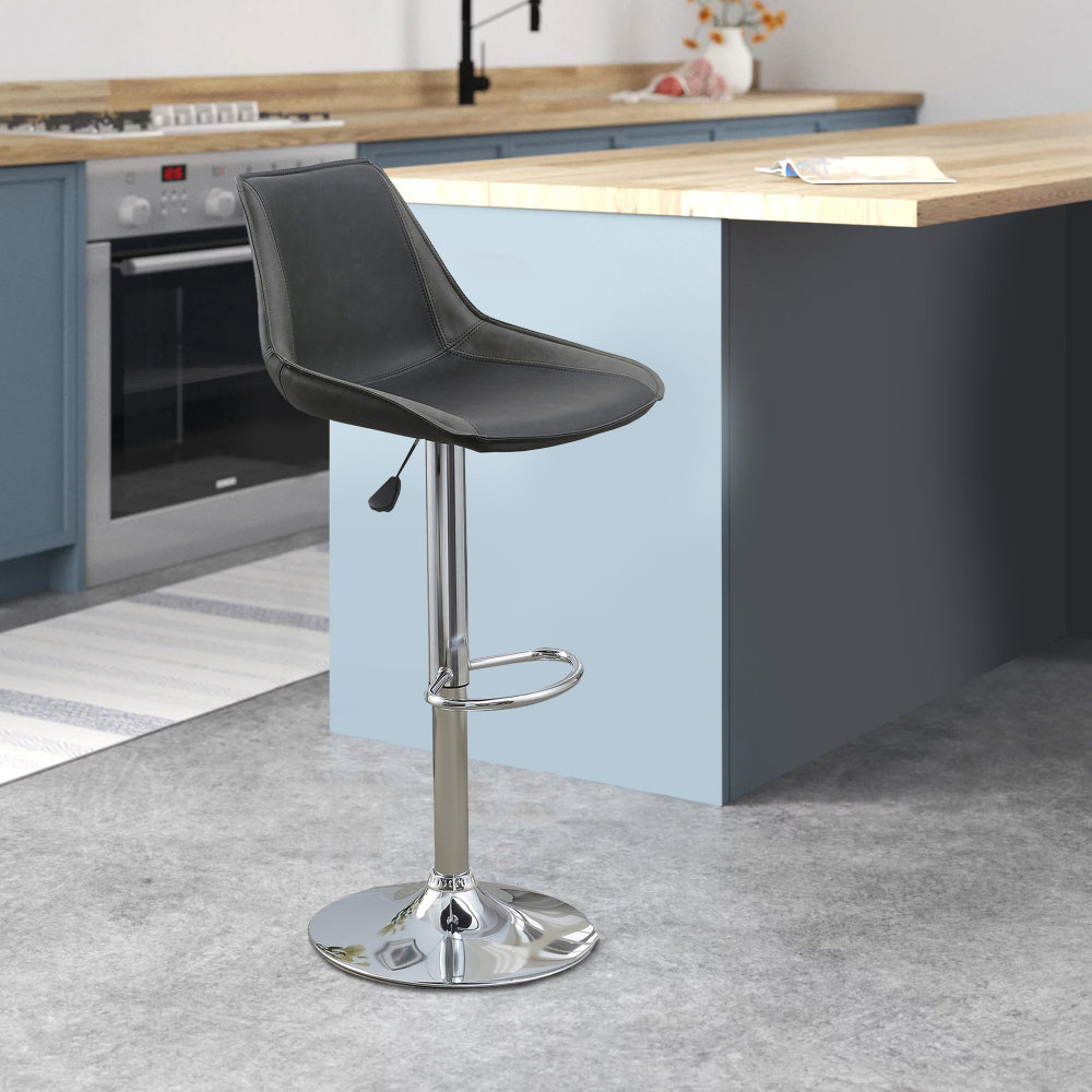 Benjara Carl 25-29 Inch Vegan Faux Leather Bar Stool, Adjustable Height, Set of 2, Gray Seat