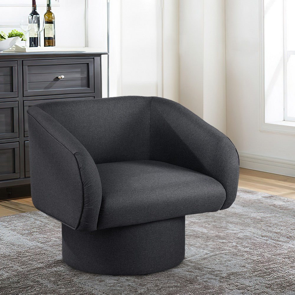 Benjara Tim 30 Inch Fabric Upholstered Accent Chair, 360 Swivel Seat, Gray