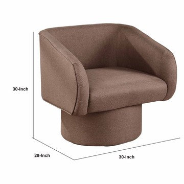 Benjara Tim 30 Inch Fabric Upholstered Accent Chair, 360 Swivel Seat, Brown