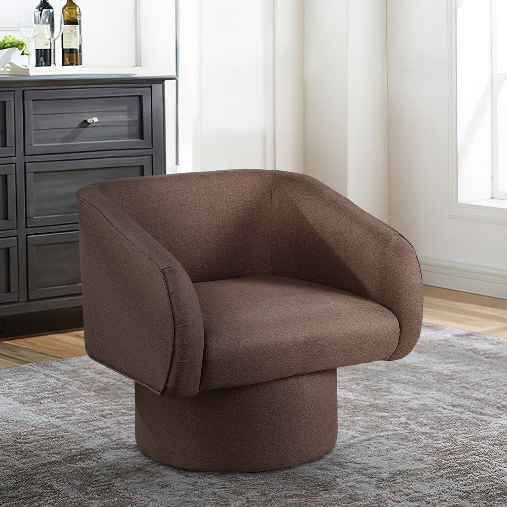 Benjara Tim 30 Inch Fabric Upholstered Accent Chair, 360 Swivel Seat, Brown