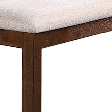 Benjara 48 Inch Classic Fabric Upholstered Dining Bench, Pine Wood, Ivory And Brown