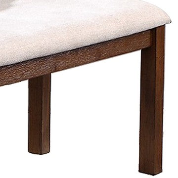 Benjara 48 Inch Classic Fabric Upholstered Dining Bench, Pine Wood, Ivory And Brown