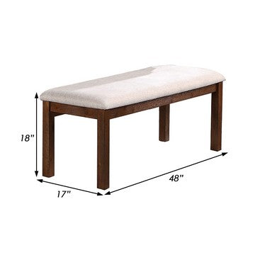 Benjara 48 Inch Classic Fabric Upholstered Dining Bench, Pine Wood, Ivory And Brown