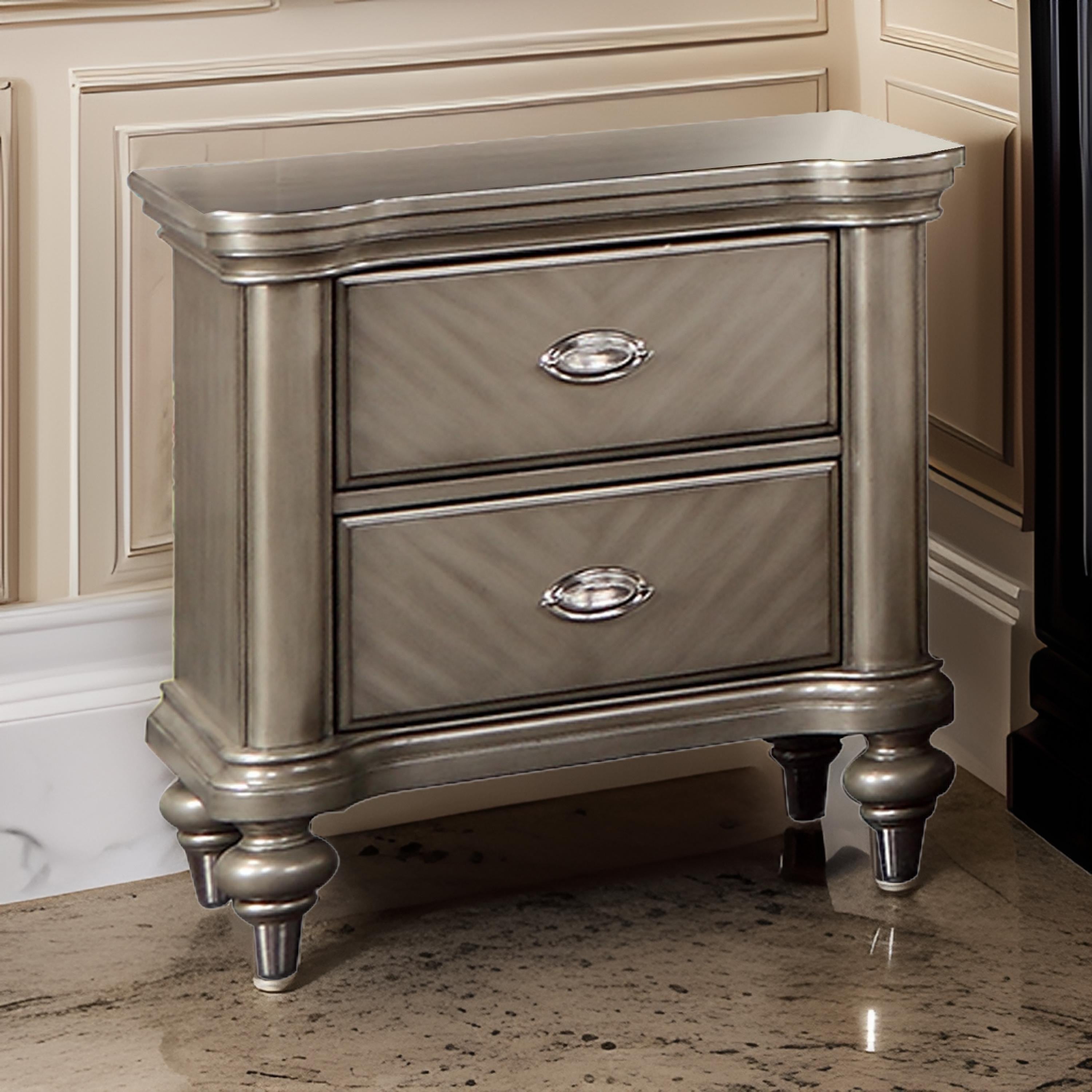 Benjara Ada 28 Inch Classic Rustic 2 Drawer Nightstand, Chevron Design, Brown