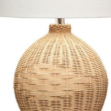Benjara Cape 22 Inch Contemporary Rattan Table Lamp, Hand Woven, Linen Shade, Brown