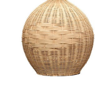 Benjara Cape 22 Inch Contemporary Rattan Table Lamp, Hand Woven, Linen Shade, Brown