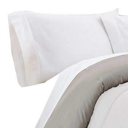 The Urban Port Beth Reversible Microfiber Queen Comforter, Squared Stitching, White, Gray