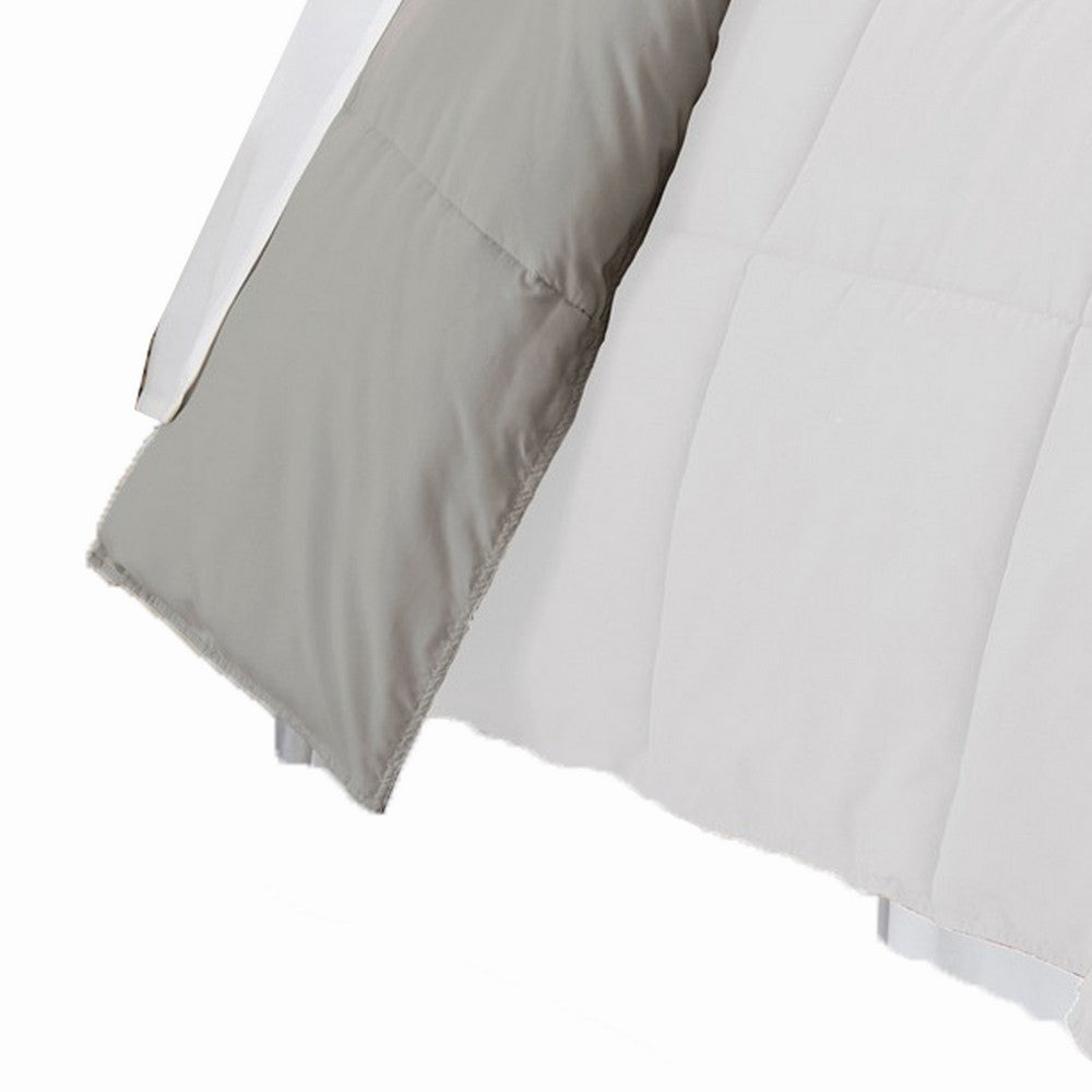 The Urban Port Beth Reversible Microfiber Queen Comforter, Squared Stitching, White, Gray