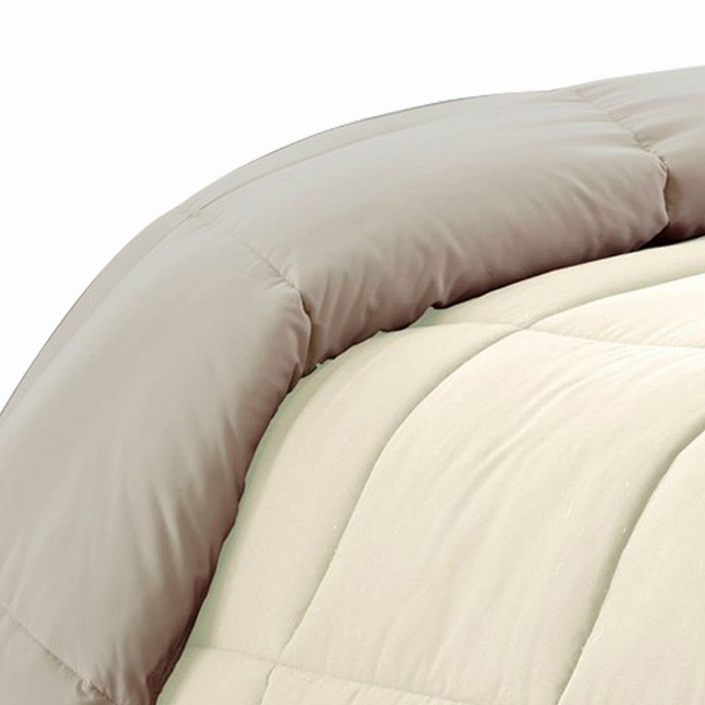 The Urban Port Beth Reversible Microfiber King Comforter, Squared Stitching, Ivory, Beige