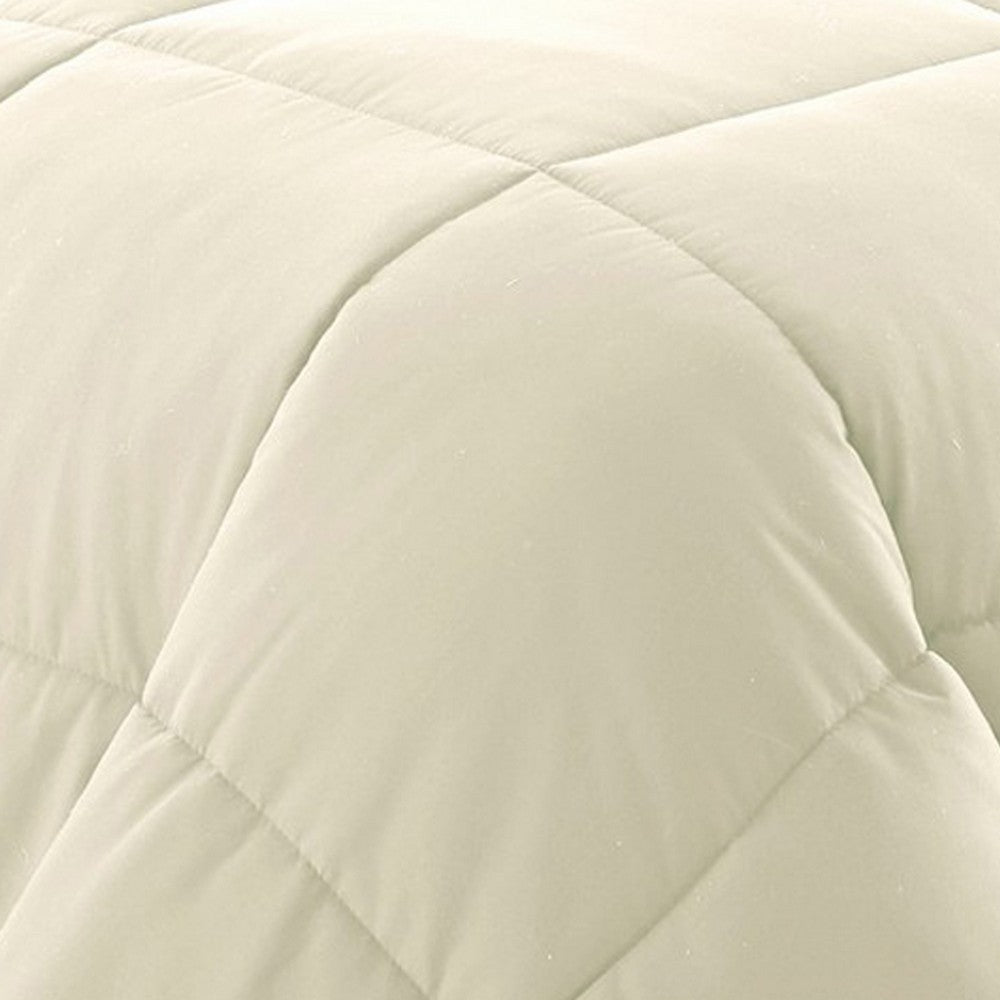 The Urban Port Beth Reversible Microfiber King Comforter, Squared Stitching, Ivory, Beige