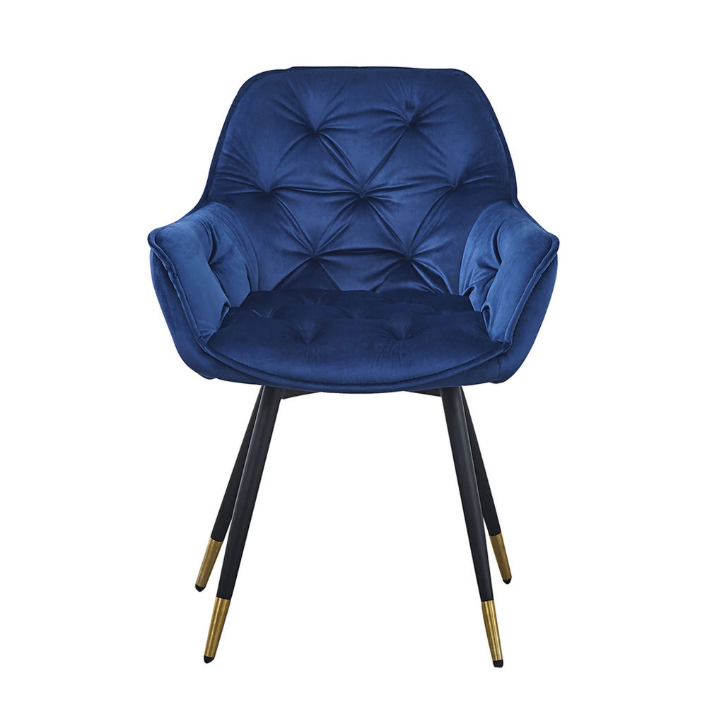 Benjara Alix 25 Inch Modern Dining Chair, Button Tufted, Set of 2, Blue, Black