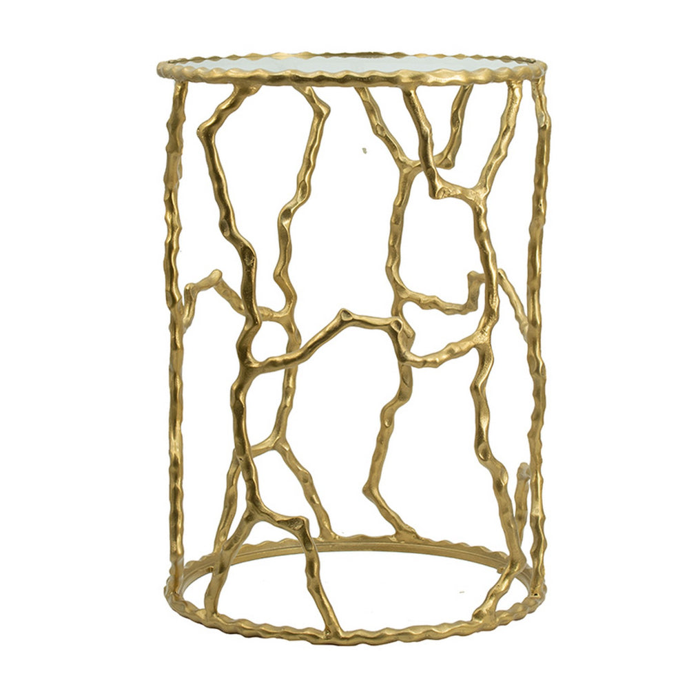 Benjara 24 Inch Round Accent Table, Intricate Metal Twig Inspired Open Frame, Gold