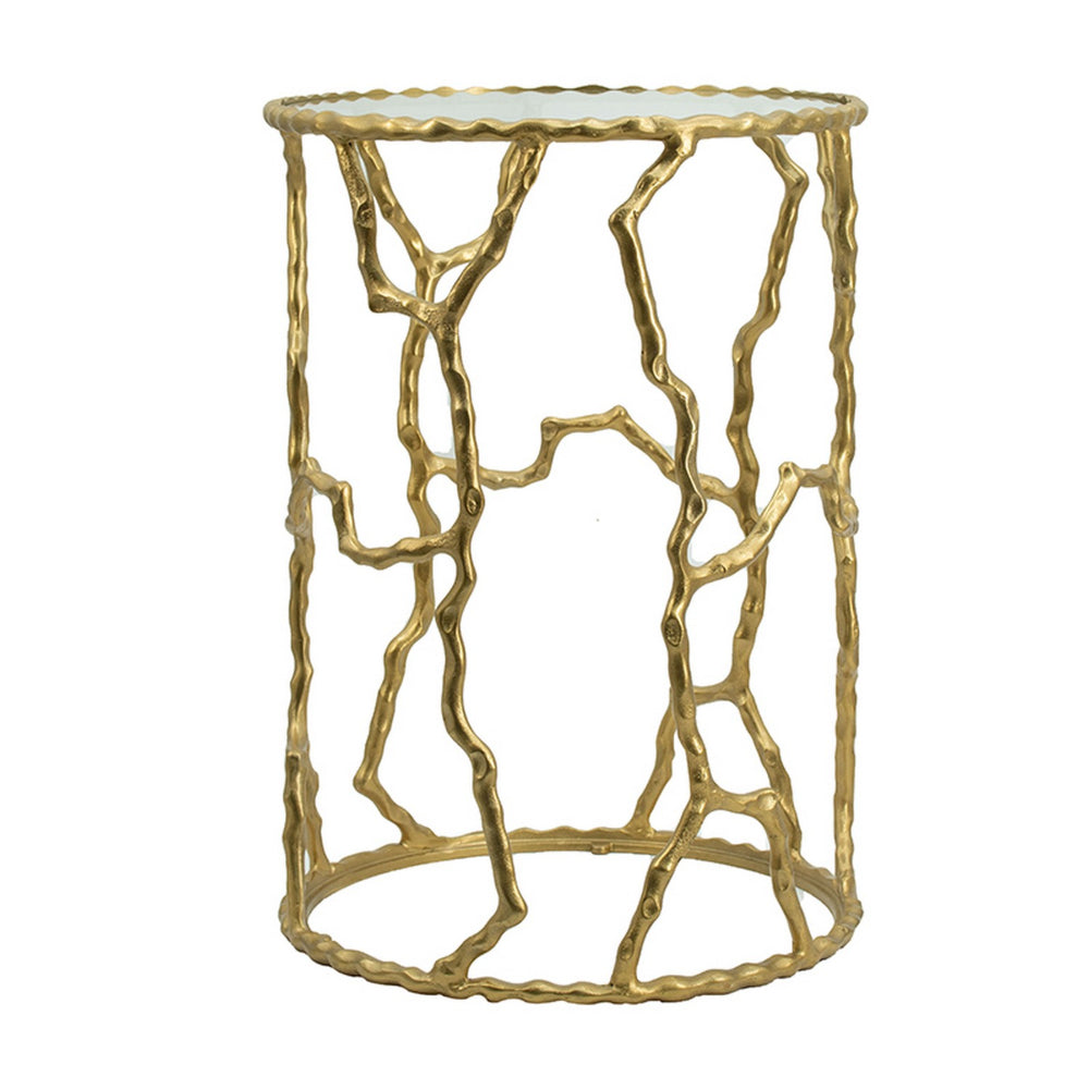 Benjara 24 Inch Round Accent Table, Intricate Metal Twig Inspired Open Frame, Gold