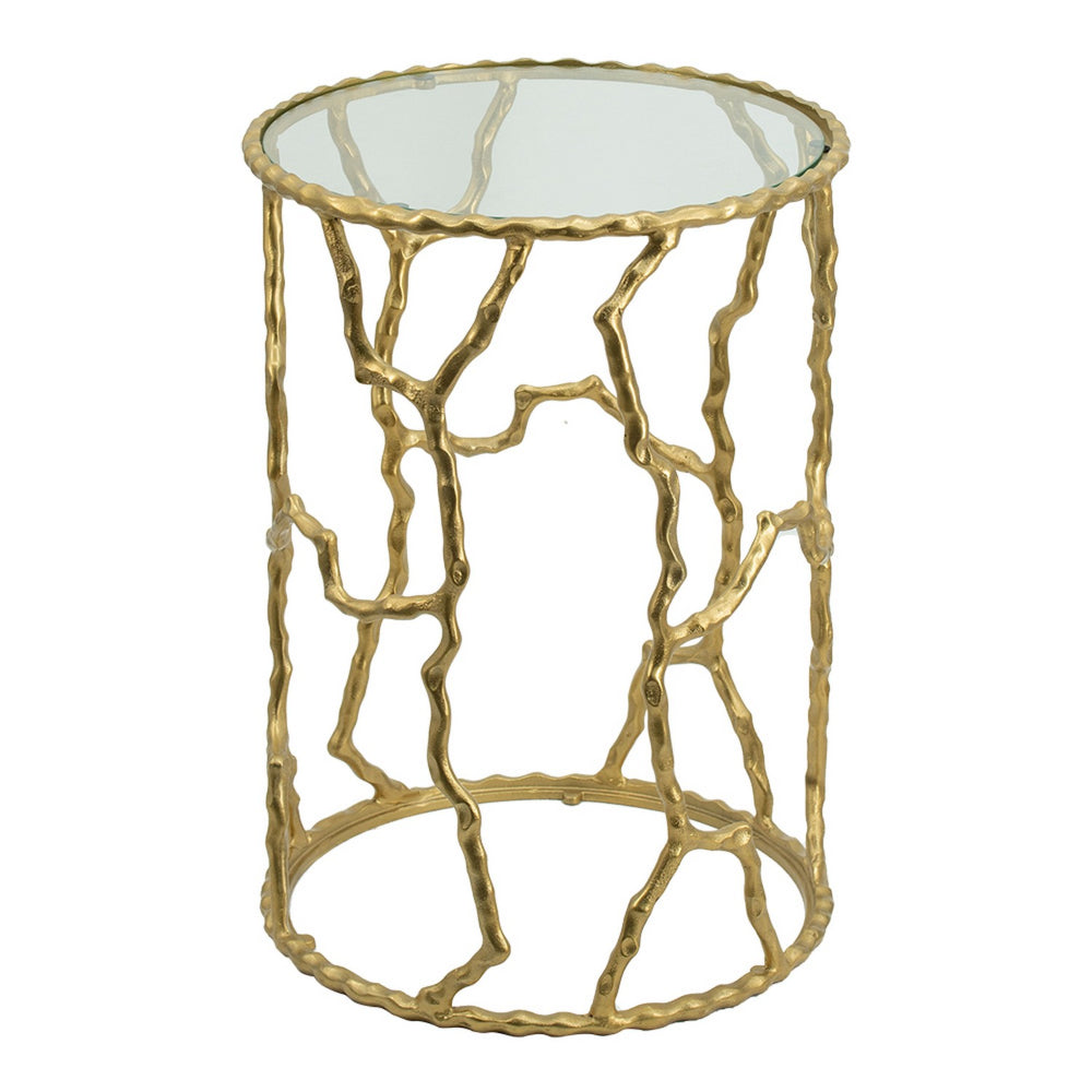 Benjara 24 Inch Round Accent Table, Intricate Metal Twig Inspired Open Frame, Gold