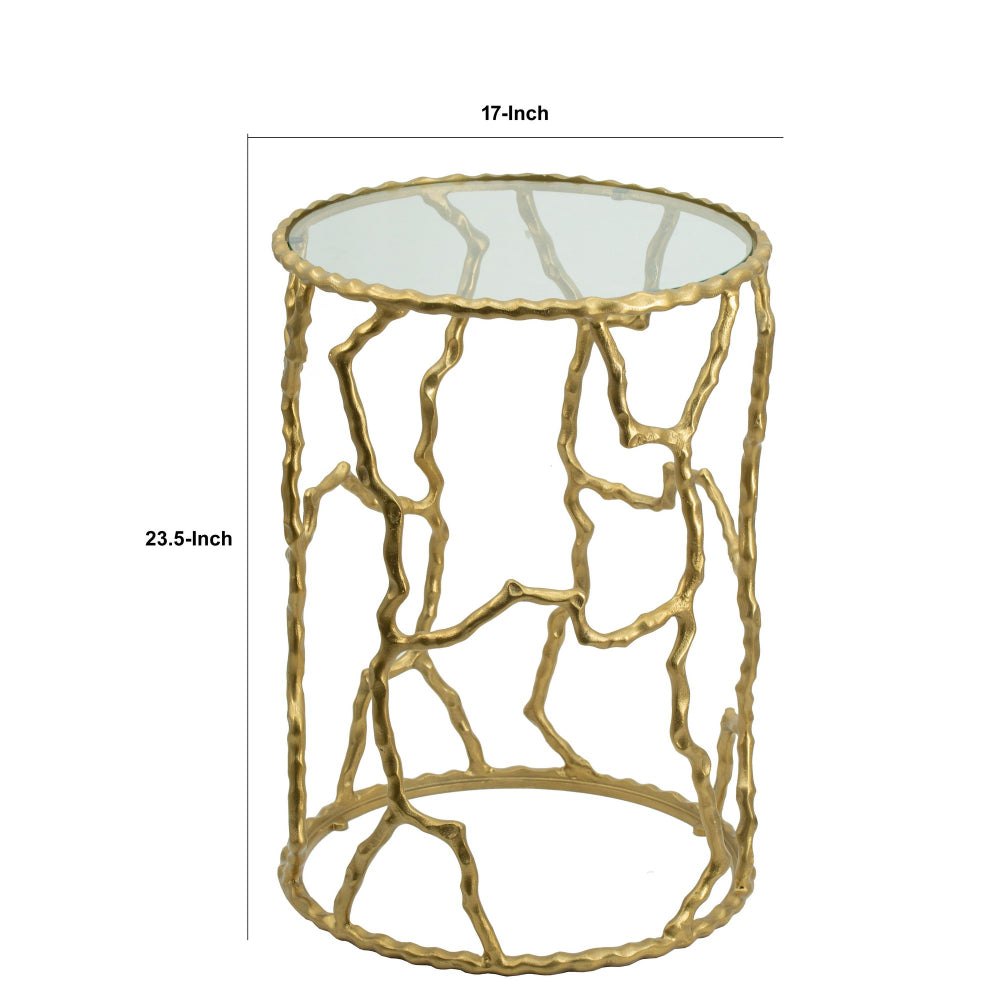 Benjara 24 Inch Round Accent Table, Intricate Metal Twig Inspired Open Frame, Gold