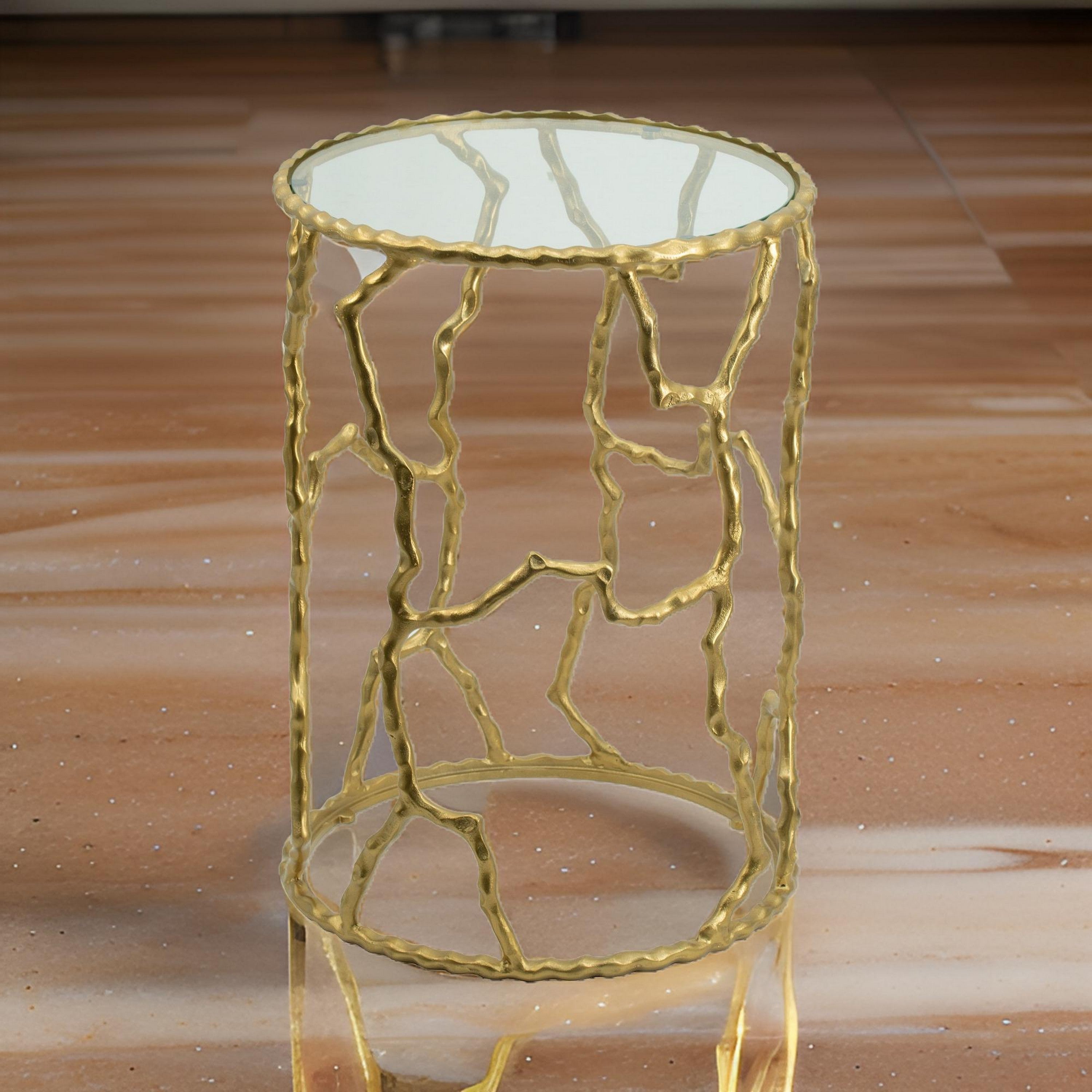 Benjara 24 Inch Round Accent Table, Intricate Metal Twig Inspired Open Frame, Gold