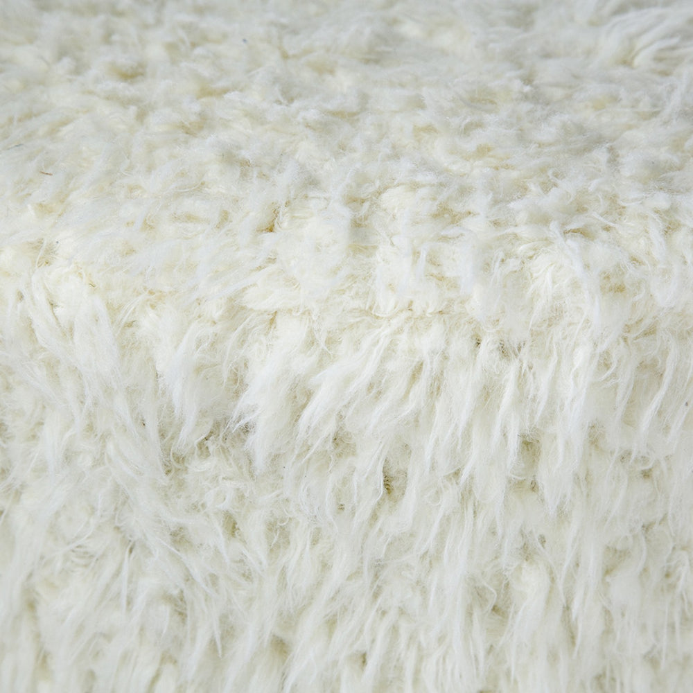 Benjara 20 Inch Ottoman, Foam Filled, Shearling Fabric, Wood Frame, White, Brown