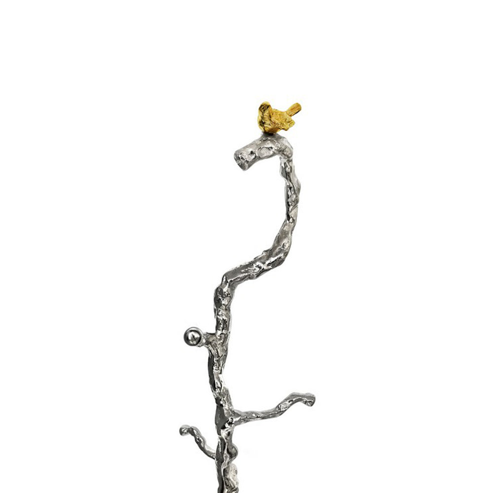 Benjara 71 Inch Modern Aluminum Coat Stand, Branch Accent, Perched Bird, Silver