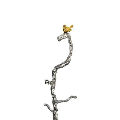 Benjara 71 Inch Modern Aluminum Coat Stand, Branch Accent, Perched Bird, Silver