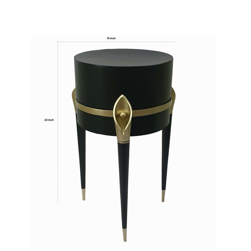 Benjara 22 Inch Planter on Stand, Lily Design, Modern, Iron Legs, Brass, Black