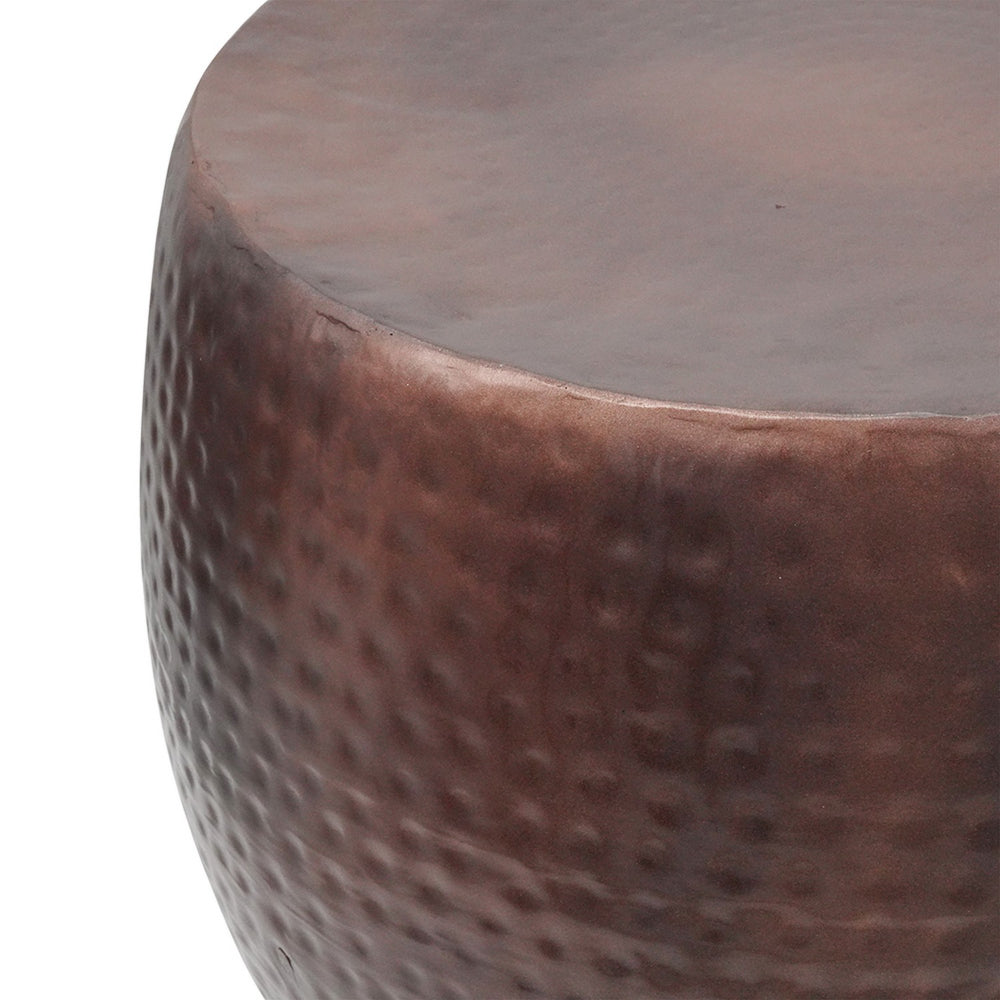 Benjara 20 Inch Classic Iron Low Accent Table, Round Top, Drum Shape, Brown