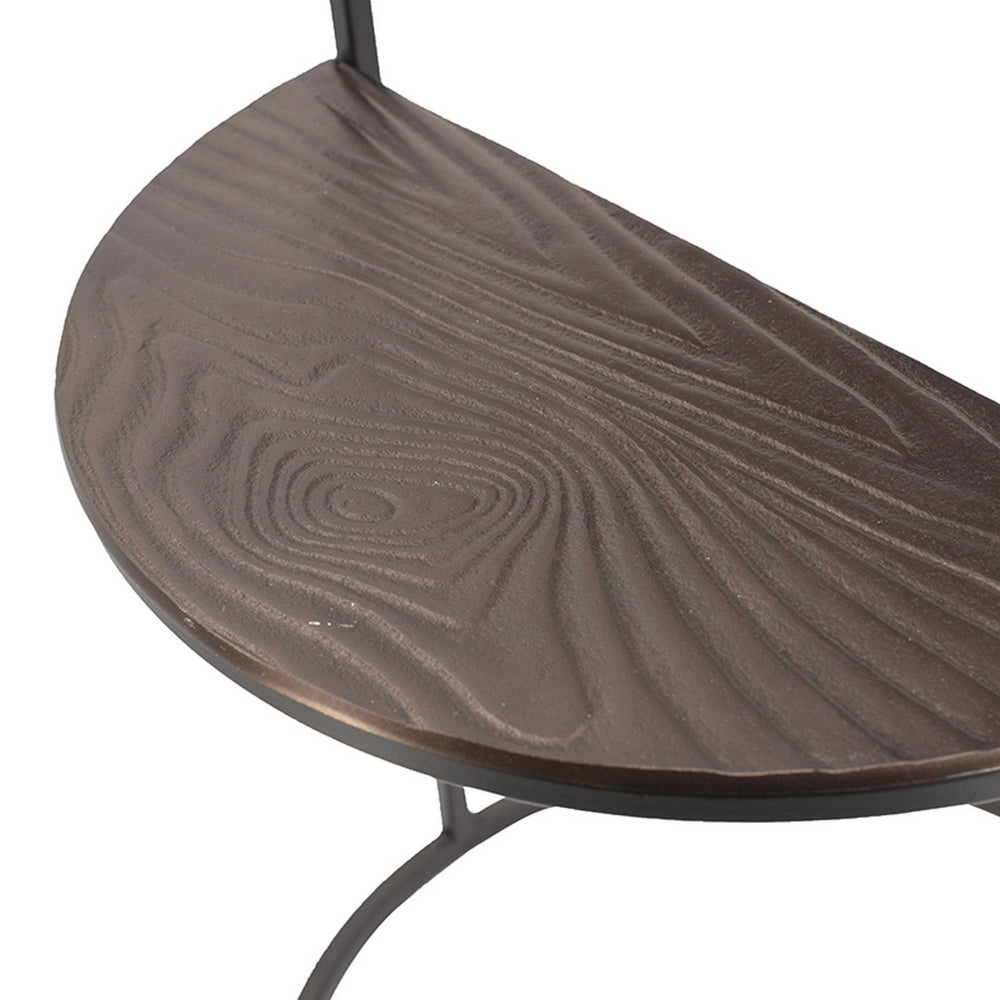 Benjara 22 Inch Modern Metal Round Accent Table, 2 Half Circle Shelves, Wood, Brown