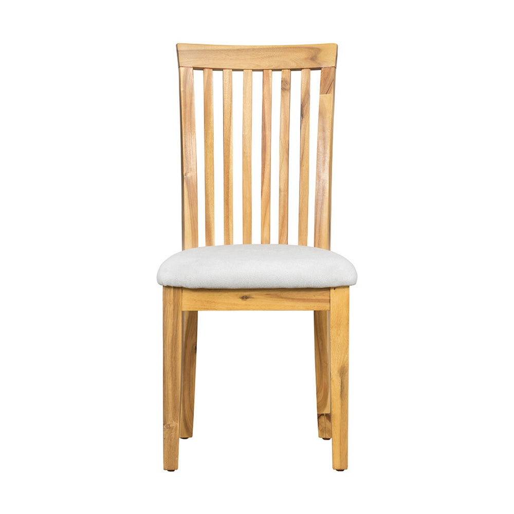 Benjara 21 Inch Fabric Dining Side Chair, Slatted Back, Set of 2, Gray, Brown