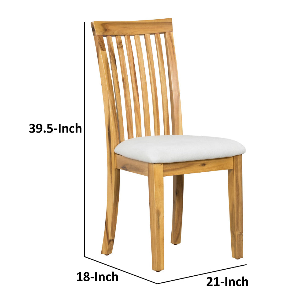 Benjara 21 Inch Fabric Dining Side Chair, Slatted Back, Set of 2, Gray, Brown