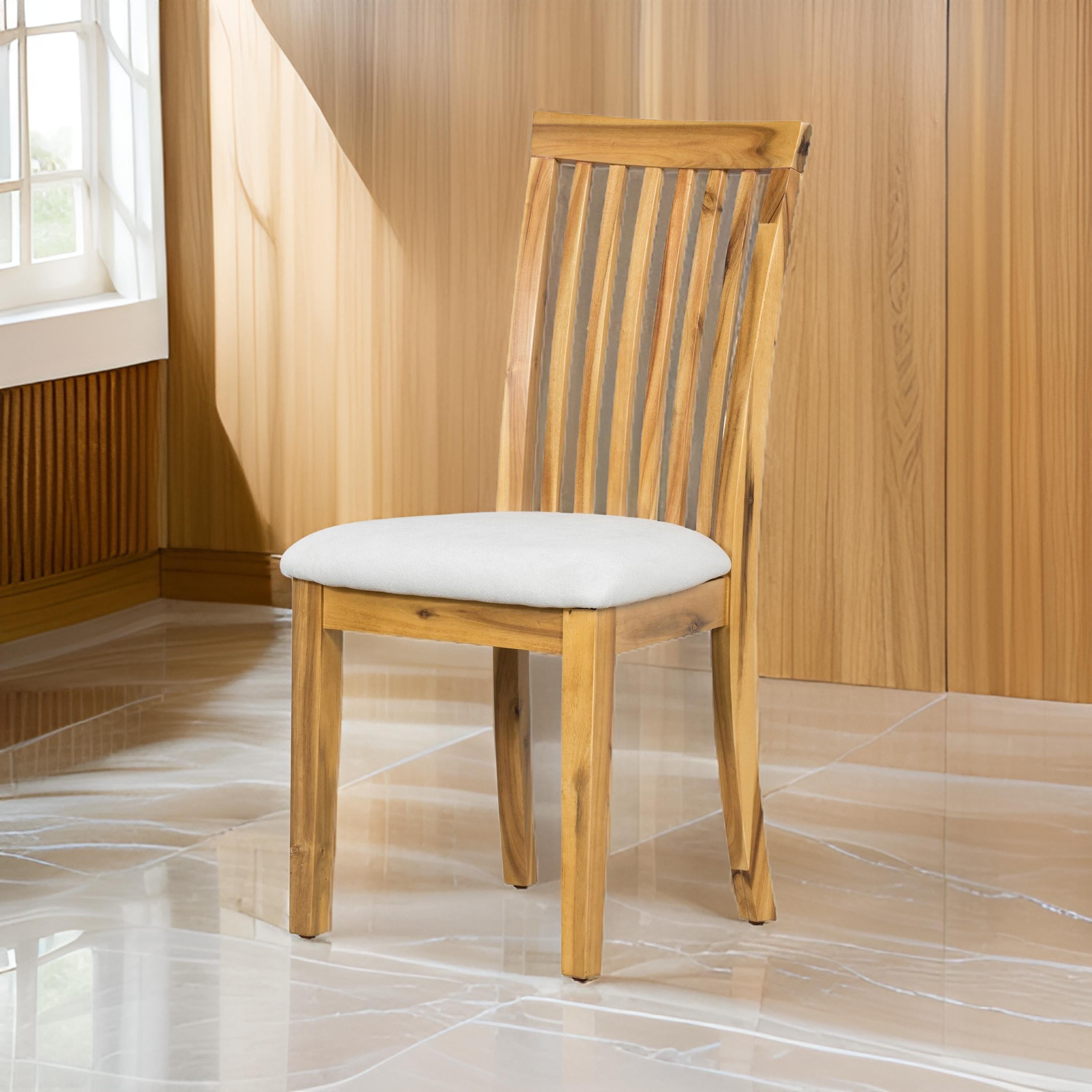 Benjara 21 Inch Fabric Dining Side Chair, Slatted Back, Set of 2, Gray, Brown