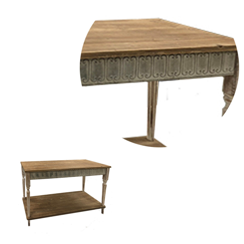 Benjara 47 Inch Wood Console Table, 1 Open Shelf, Embossed Details, Weathered Brown
