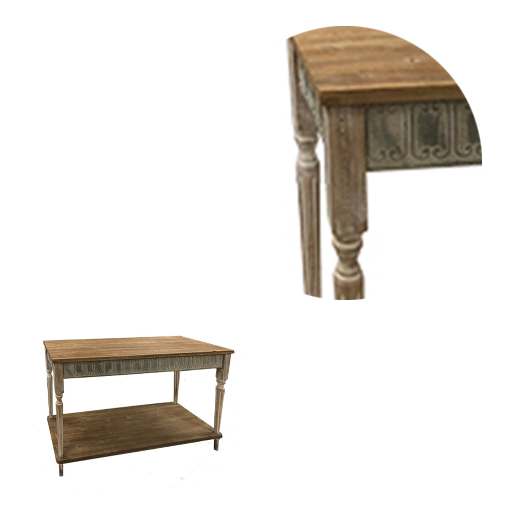 Benjara 47 Inch Wood Console Table, 1 Open Shelf, Embossed Details, Weathered Brown