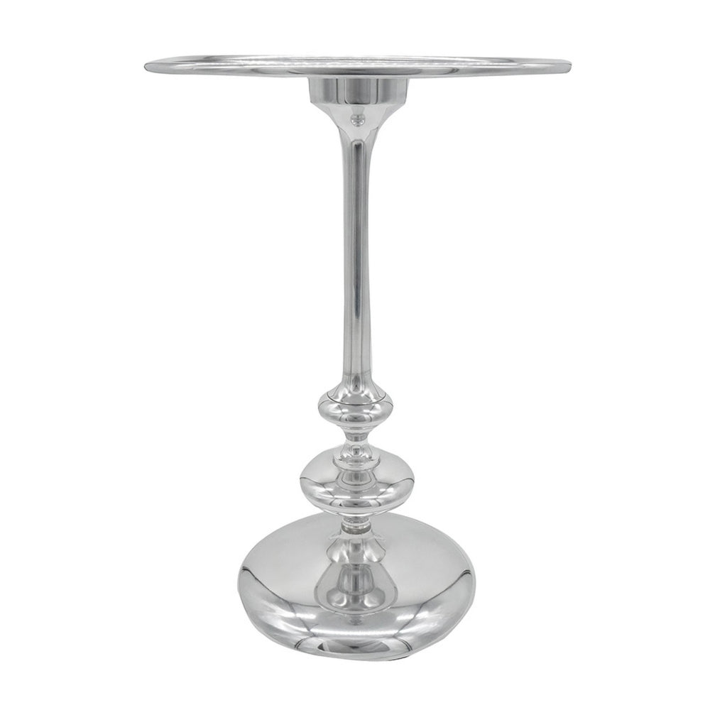 Benjara 23 Inch Modern Aluminum Side Table, Round Tabletop And Base, Carved, Silver
