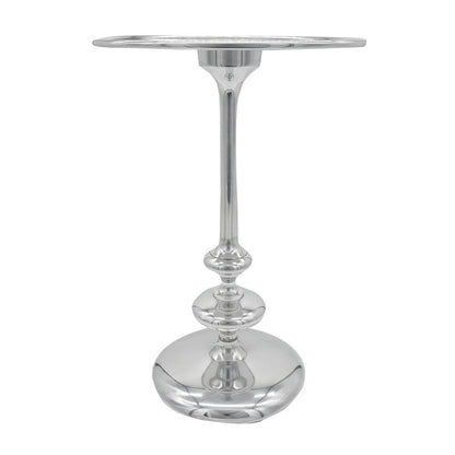 Benjara 23 Inch Modern Aluminum Side Table, Round Tabletop And Base, Carved, Silver