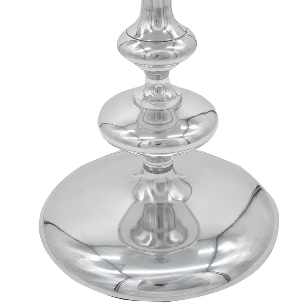 Benjara 23 Inch Modern Aluminum Side Table, Round Tabletop And Base, Carved, Silver