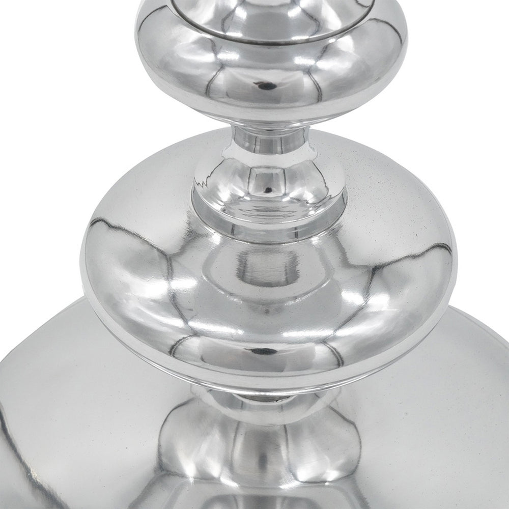 Benjara 23 Inch Modern Aluminum Side Table, Round Tabletop And Base, Carved, Silver