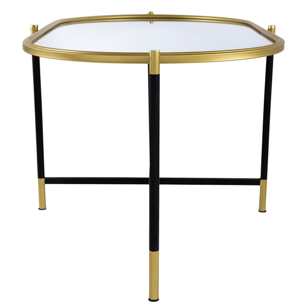 Benjara 43 Inch Elongated Mirror Top Coffee Table, Iron Frame, Gold Finish, Black